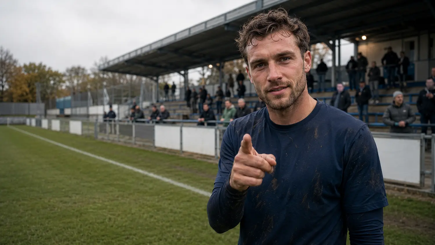 Fußballer auf einem regionalen Sportplatz spricht Vereinsverantwortliche direkt an